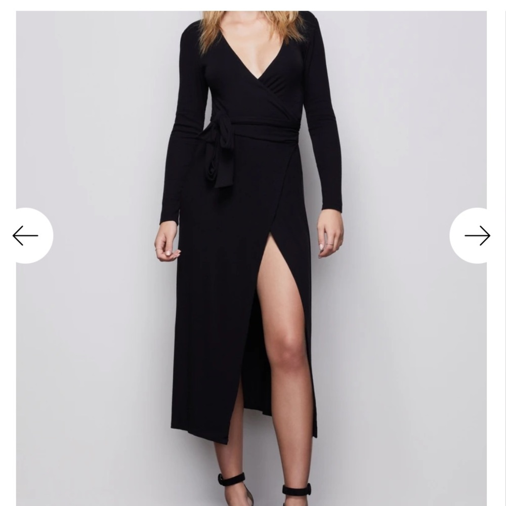 Good American | The Daynight Long Sleeve Wrap Dress in Black Size 2 - Picture 2 of 9